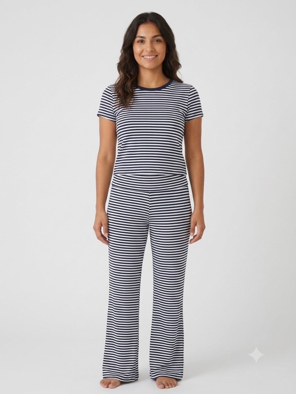 Navy & White Striped Wide-Leg Lounge Pants